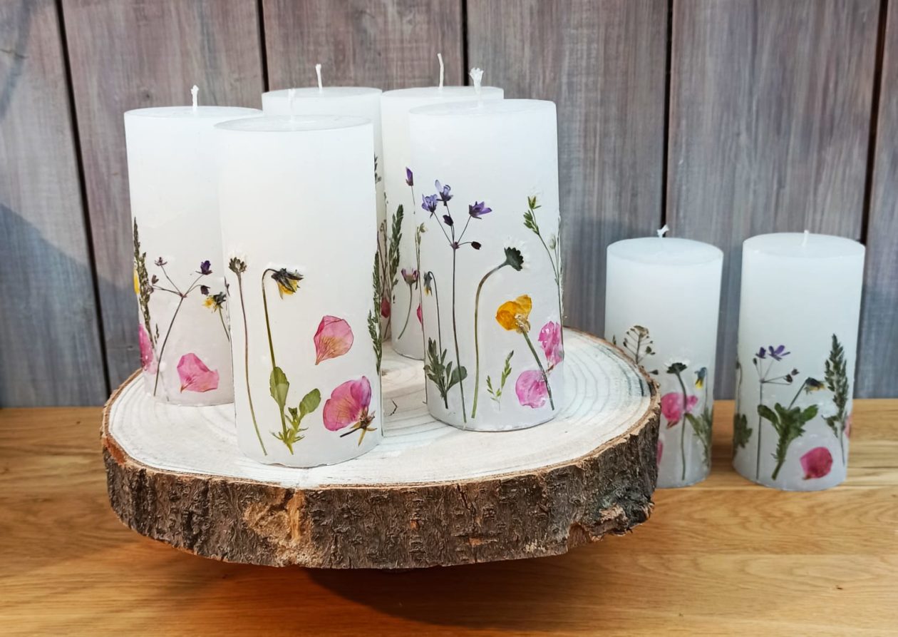 Eulen Duftkerze Lavendel - 350g Mit Getrockneten Blumen & 30h Brenndauer